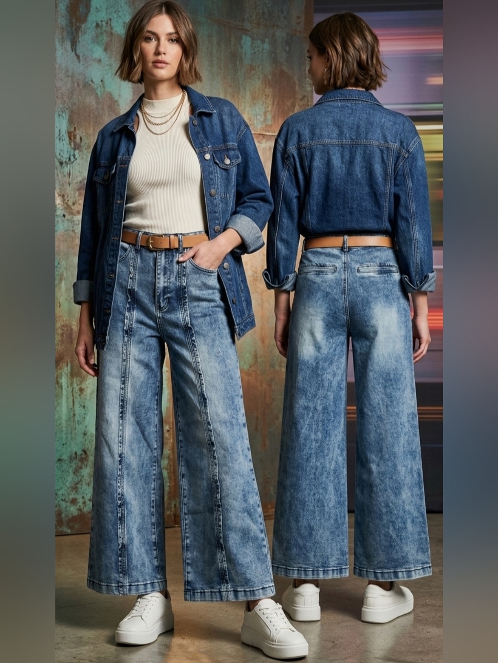 Lovelo Denim Ruffle High-Rise Wide Leg Blue Denim Jeans